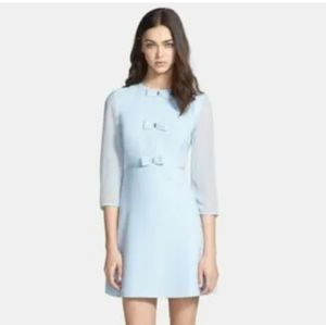Ted Baker Light Powder Blue Fit Flare bow dress pleated back size 4 Europe